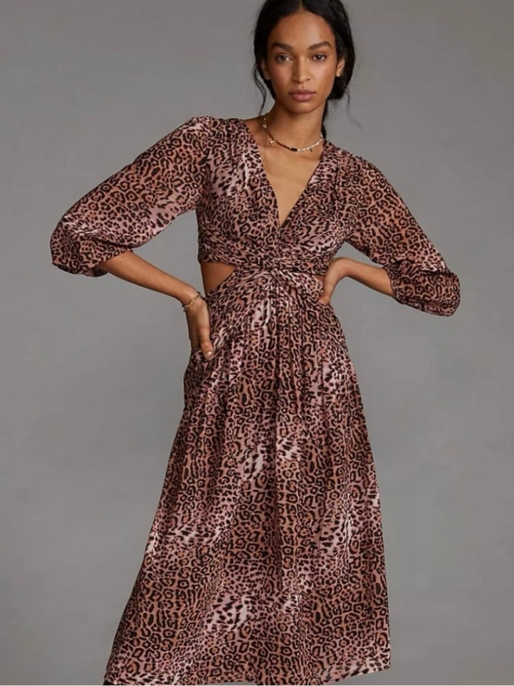 Anthropologie Ranna Gill Pink Leopard-Print Twist-Front Dress NWT - Picture 6 of 7